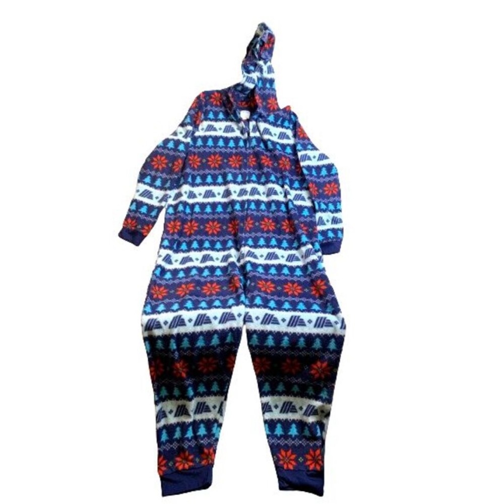 Adult Fleece Fair Isle❄️Hooded Zip Up Onesie Pajamas